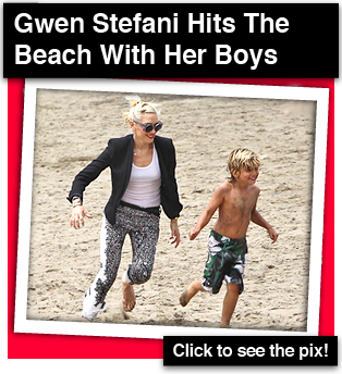 Gwen Stefani Hits The Beach With Her Boys